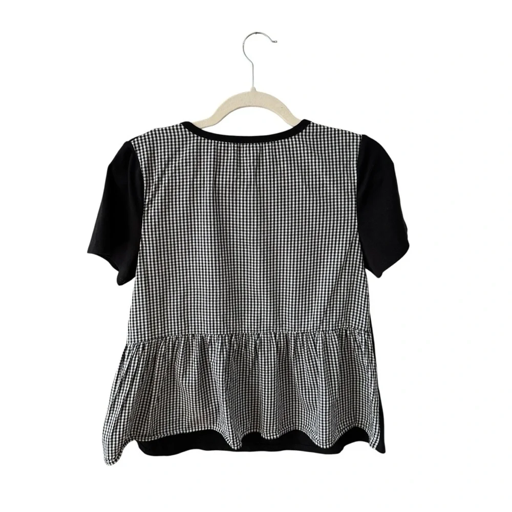 Eri +‎ Ali Gingham Back Peplum Top Black Tee Anthropologie XS - Picture 3 of 12